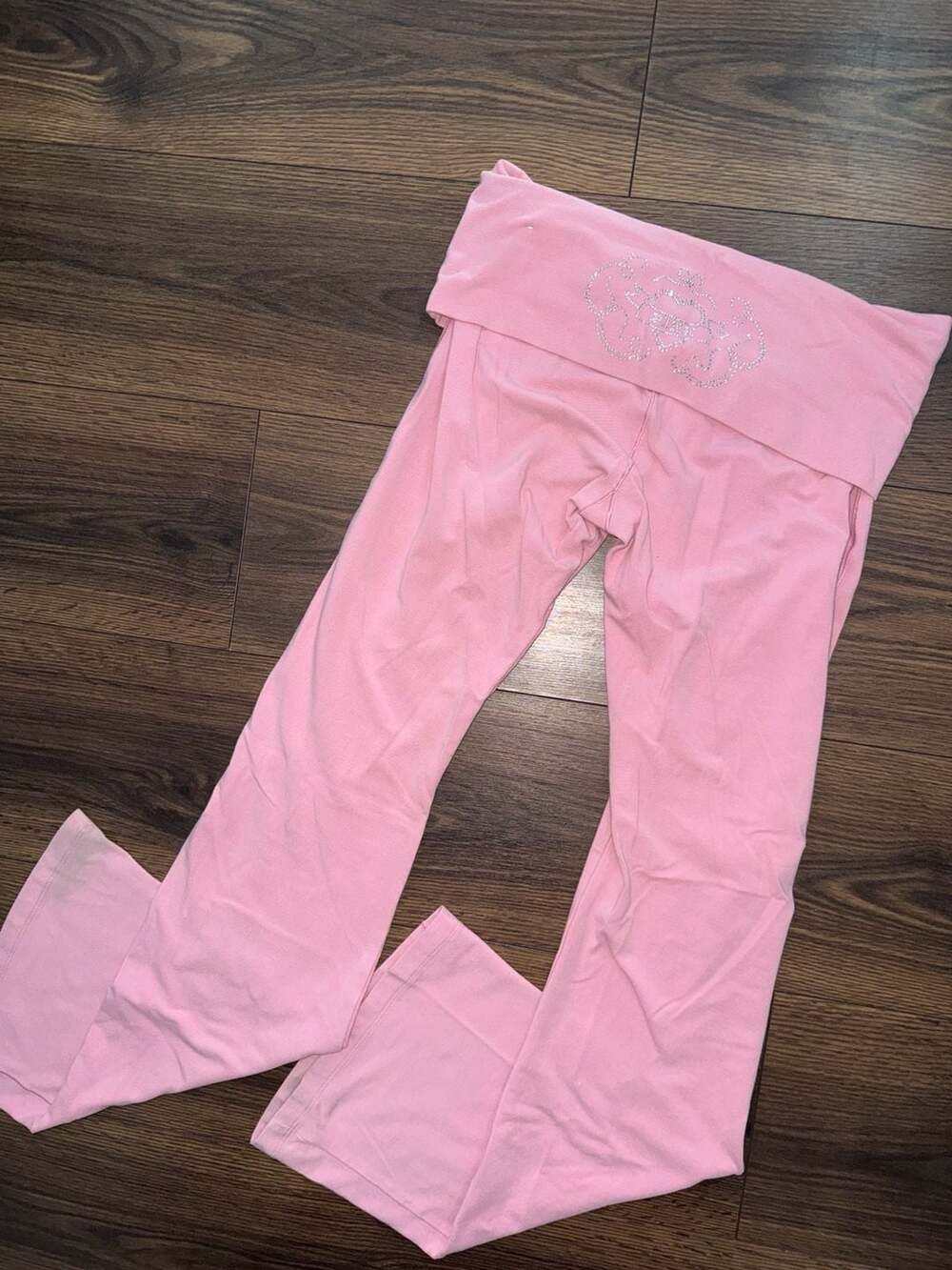 PINK Victoria's Secret Rhinestone Heart Foldover Flare Leggings Size Mediumi